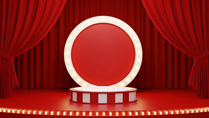Classic theater stage with red curtains