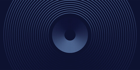 Abstract blue glowing geometric lines on dark blue background. Modern shiny blue circle lines pattern. Futuristic technology concept.