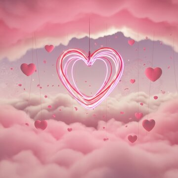 Whimsical hearts in a dreamy sky