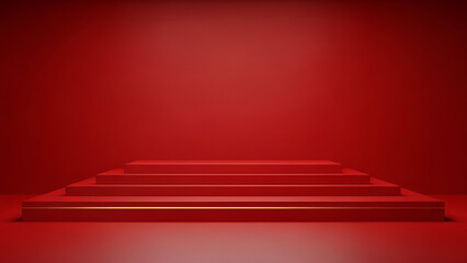 Red staircase with golden trim