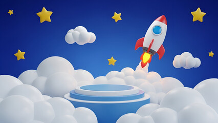 Rocket launching into starry sky