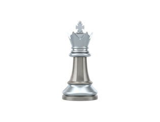 Silver metal chess king piece with a brushed metallic texture and classic design is presented in a detailed, front-facing view with soft, even lighting