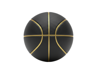 Black and gold textured basketball with shiny metallic lines presented in a clean, minimalist style with even studio lighting for a luxurious and premium athletic concept