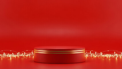 Red pedestal on red background