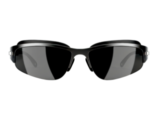 Sporty wraparound sunglasses with a dark brushed gunmetal frame and tinted shield lenses, featuring a sleek, modern, and futuristic design with metallic hinge details