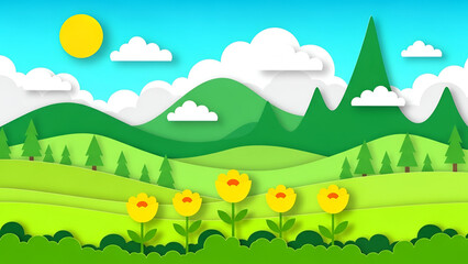 Vibrant landscape with sunflowers