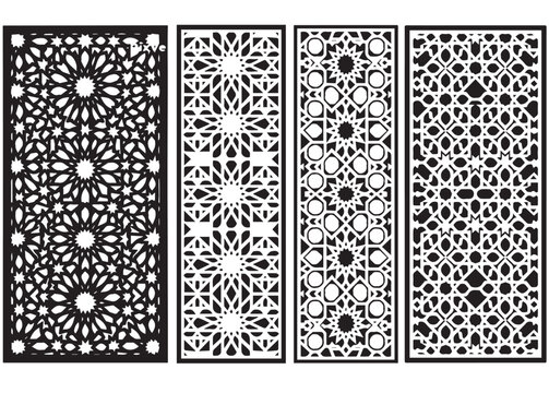 Islamic mosque window grill set with traditional mashrabiya geometric patterns for laser cutting