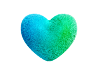 Fluffy blue and green gradient heart with a soft furry texture is a modern symbol of love and affection, rendered in a vibrant and colorful style for a romantic concept