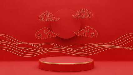 Elegant red background with golden clouds