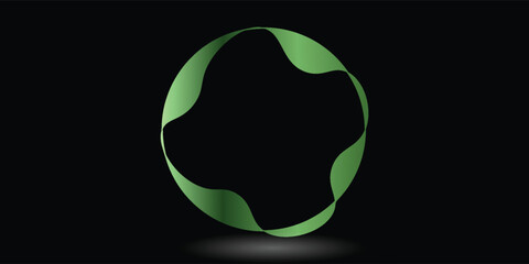 Abstract light lines effect of a green kirkle on a black background.