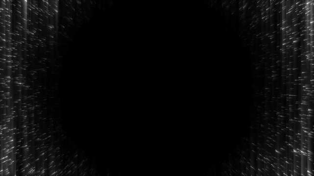 Abstract white glowing radial particle rays bursting from center on black background motion loop