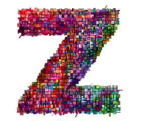 English Alphabet Z made of purple and green colored squares on white background High quality image