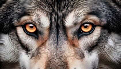 Naklejka premium Intense Wolf Gaze - A Captivating Close-Up of Amber Eyes.