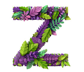 English Alphabet Z made of purple and green colored squares on white background High quality image