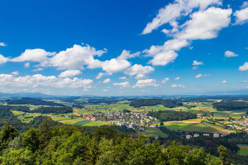 Naklejka premium Aerial view of the outskirts of Bern city from Gurten mountain, Switzerland