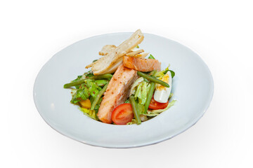 Salmon fillet salad with fresh vegetables and egg