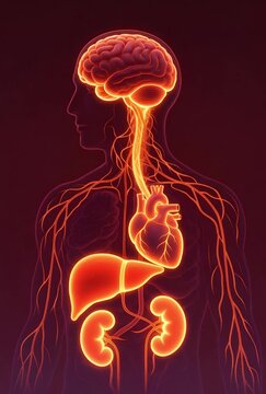 Stress response pathway cortisol release traveling brain organs dark cinematic medical