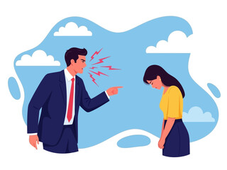 A colorful illustration of a man and woman arguing with anger lines