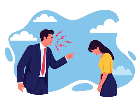 A colorful illustration of a man and woman arguing with anger lines