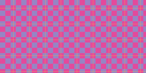 Fototapeta premium Seamless pink and blue plaid fabric pattern featuring a geometric square grid design with a colorful tile mosaic texture for wallpaper and art decoration