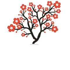 Obraz premium An artistic nature illustration of a spring branch tree with red hearts and green leaves featuring a cherry blossom love symbol design for a romantic seasonal decoration
