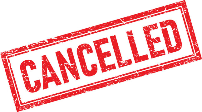 Distressed Red Canceled Rubber Stamp Impression with Rectangular Border on White Background