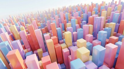 Fototapeta premium A vibrant abstract landscape created by a field of colorful geometric blocks in a 3d rendering