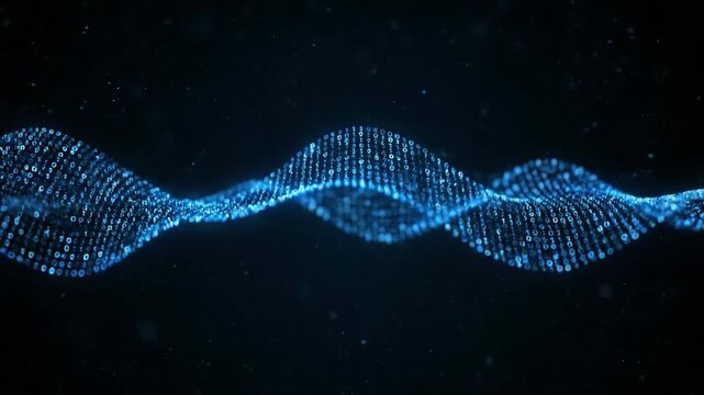 Abstract digital data wave with binary code flowing, futuristic technology background
