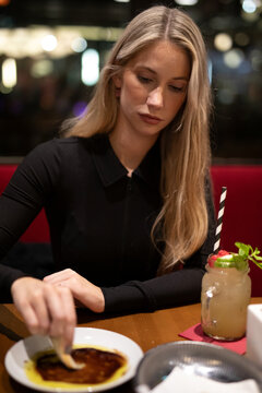 young woman in cafe