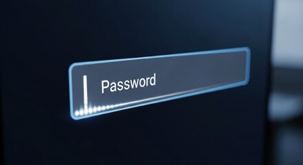 Password input field with blinking cursor on dark digital screen, sign of security login process