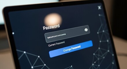 Password input field on digital screen in security settings with dark background