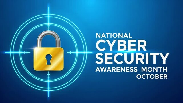 Cyber security awareness month in October concept with padlock on digital background motion animated video.