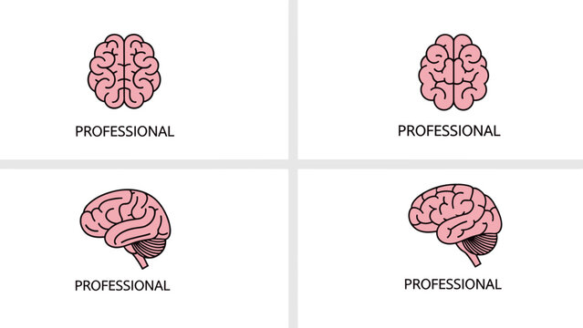 Pink Brain Front and Side View Flat Design Vector Illustration