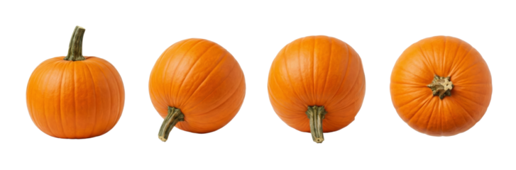Four Orange Pumpkins Isolated on White Background