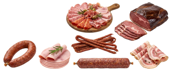 Assortment of Cured Meats and Sausages for a Delicatessen Platter
