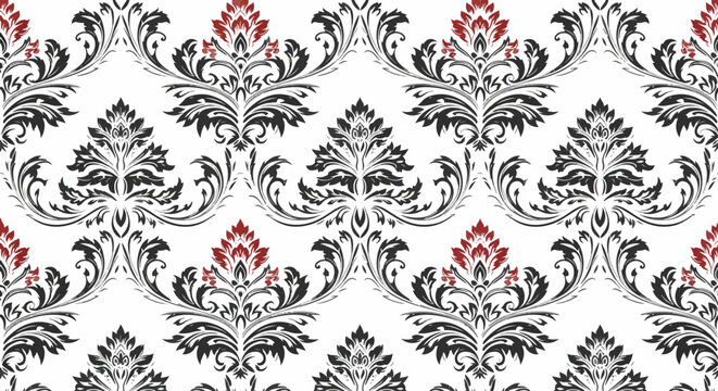 Seamless black and red damask pattern