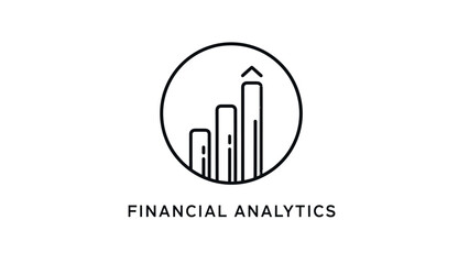 Financial Analytics Bar Chart Icon with Text in Circle on Isolated White Background