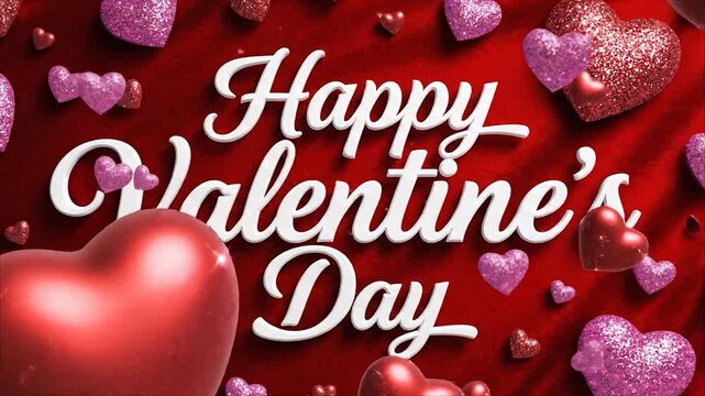 Valentines day celebration with pink and red hearts on red background