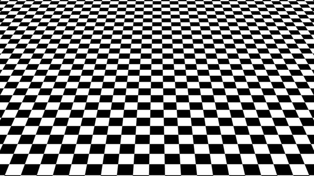 3D floor perspective black and white checkerboard pattern seamless loop background animation with camera moving forward. 4K animated for background seamless loop, cinematic intro, and motion graphics.