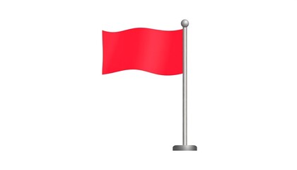 A vibrant red flag on a silver pole, slightly waving. Isolated on a white background