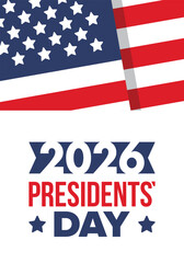 Happy Presidents day in United States. Washington's Birthday. Federal holiday in America. Celebrated in February. Patriotic american elements. Poster, banner and background. Vector illustration
