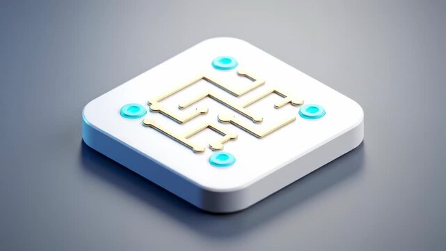 Abstract Circuit Board Design on White Square with Blue Accents.