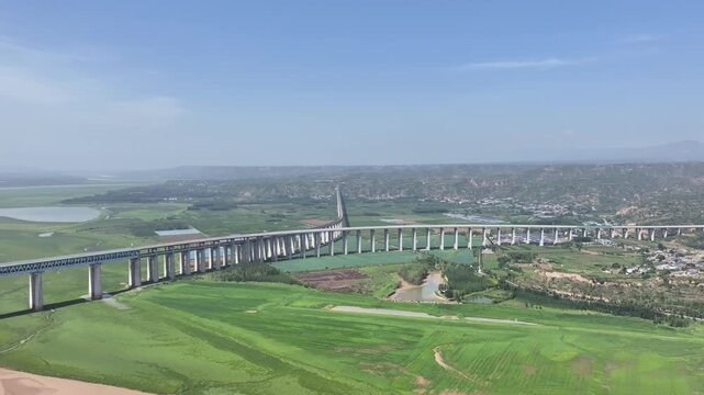 Sanmenxia Railway Bridge Aerial View, Henan China