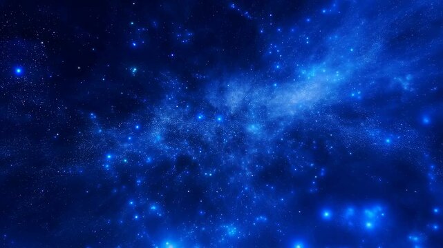 Stunning cosmic blue nebula with sparkling stars and swirling gas clouds. Represents the vastness of space and the beauty of the universe