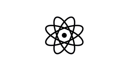 Flat vector atom simple outline logo on white background 