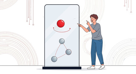 Interactive display with person navigating data visualization for a modern interface presentation
