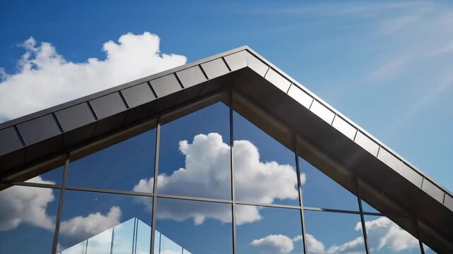 Modern glass building under blue sky