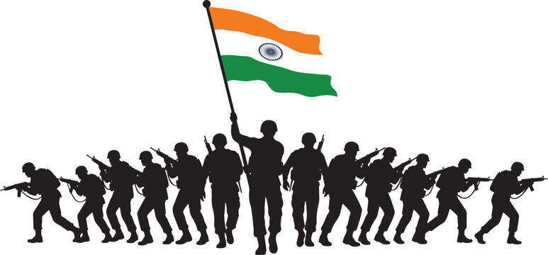 Illustration Of Indian Republic Day Celebration With Soldiers Silhouette