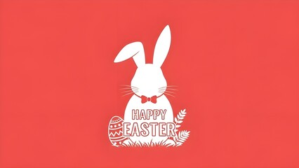 Easter bunny illustration on red background with happy easter text