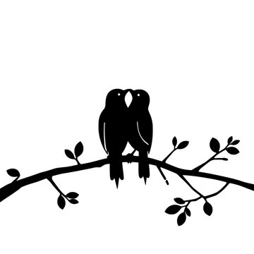 Two silhouette birds perched on a tree branch, a symbol of love and togetherness